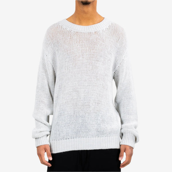 Unravel Project Ben Taverniti Mens Mesh Wool Sweater in Light Grey