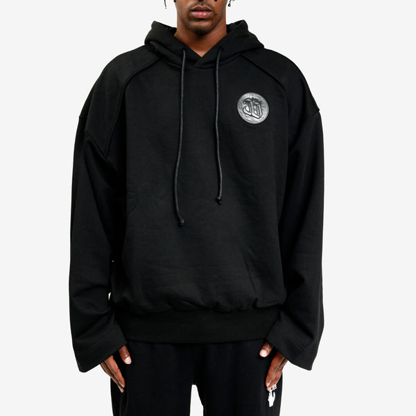 Juun.J Mens Leather Patch Hoody in Black