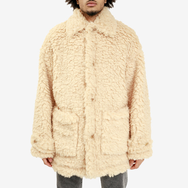 Palm Angels Mens Curly Pea Jacket in Beige