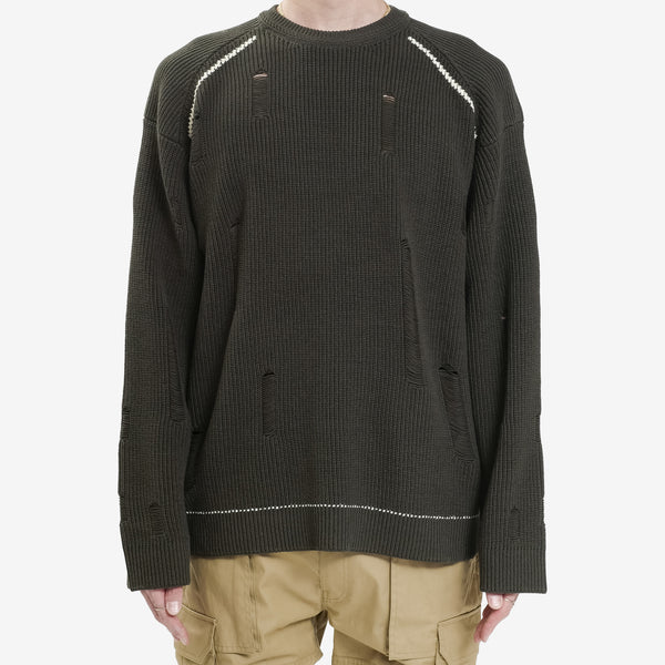 Mens Juun.J Knit Loose Fit Sweater in Khaki