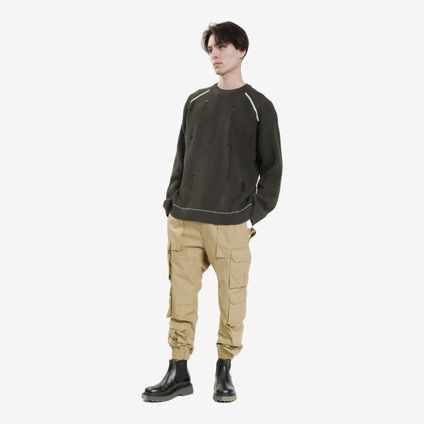 Mens Juun.J Knit Loose Fit Sweater in Khaki