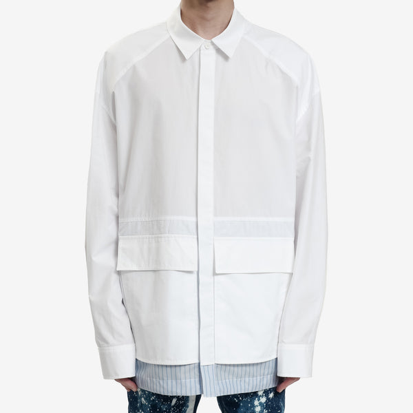 Juun.J Mens Stripe Layered Outershirt in White