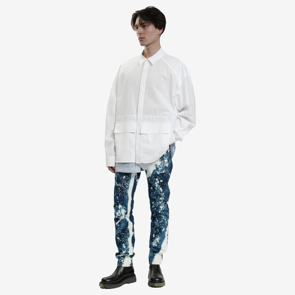 Juun.J Mens Stripe Layered Outershirt in White