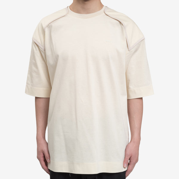 Juun.J Mens Piping Knit Collar T-Shirt in Ivory