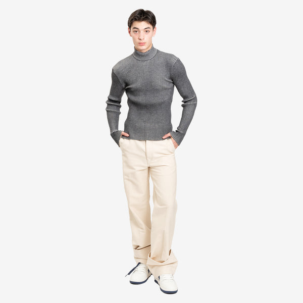 Uniforme - Funnel Neck Contrast Sweater in Off White