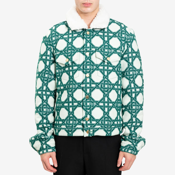 Mens Casablanca Le Monogramme D'Osier Shearling Denim Jacket