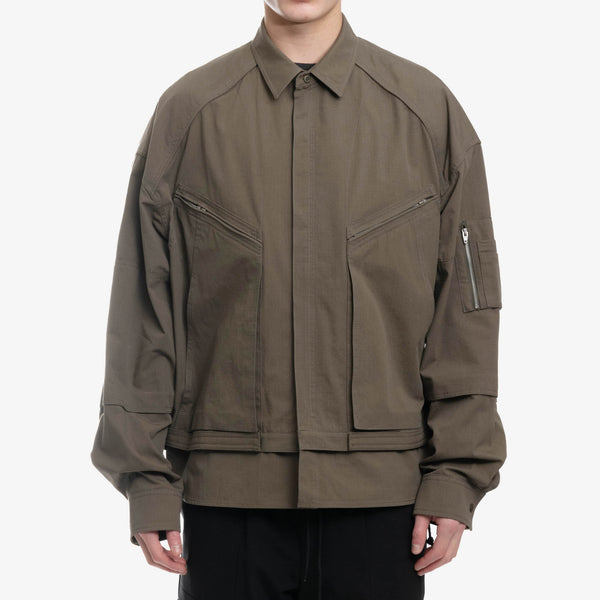 Juun.J Mens Tilted Zip Pocket Shirt in Khaki Green
