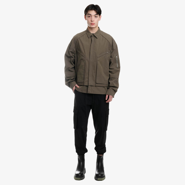 Juun.J Mens Tilted Zip Pocket Shirt in Khaki Green
