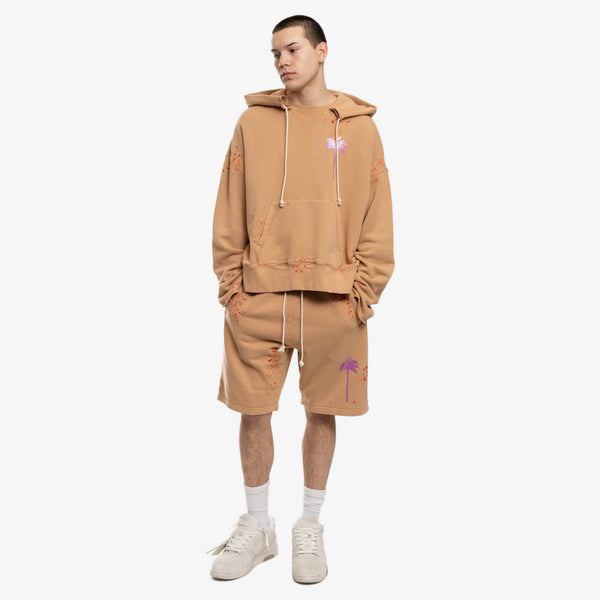 Palm Angels Hoodie PxP Painted Raw Cut Hoody in Camel