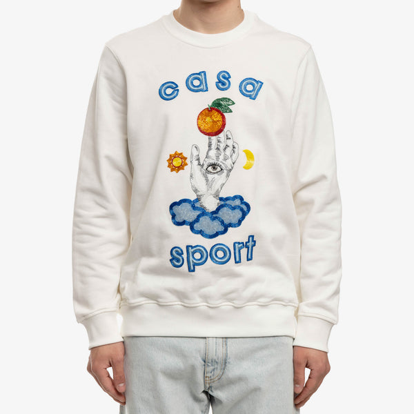 Men Casablanca Casa Talisman Beaded Sweatshirt in Off White