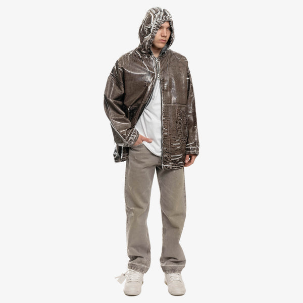 DIESEL Brand Mens Poly Denim Zip Up Hoody in Brown