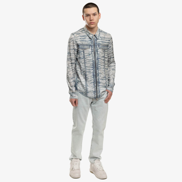 DIESEL Brand Mens Distressed Zip Up Denim Shirt in Blue