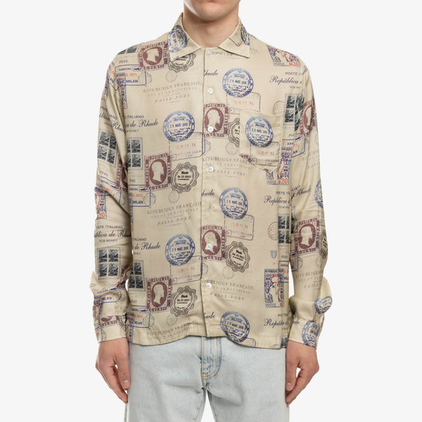 Rhude Shirt Passport Stamp Print in Beige