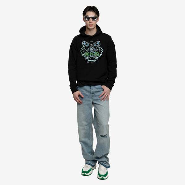 KENZO Mens Classic Green Tiger Hoody in Black