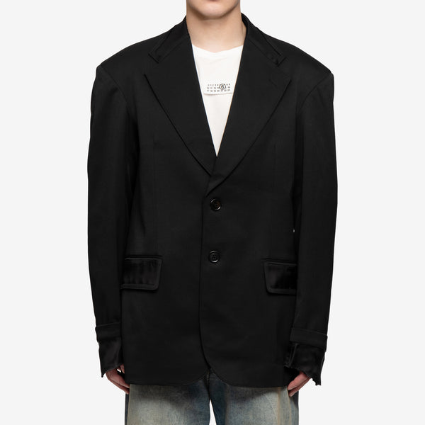 Maison Margiela MM6 Mens Oversize Shoulder Wool Blazer in Black