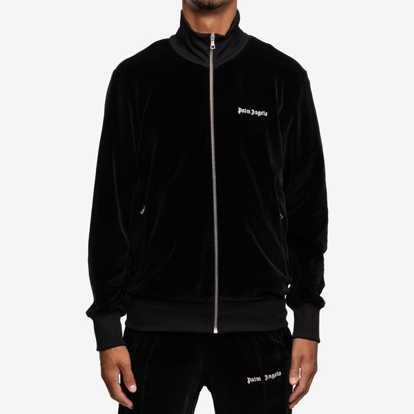 Palm Angels Mens Velvet Track Jacket in Black