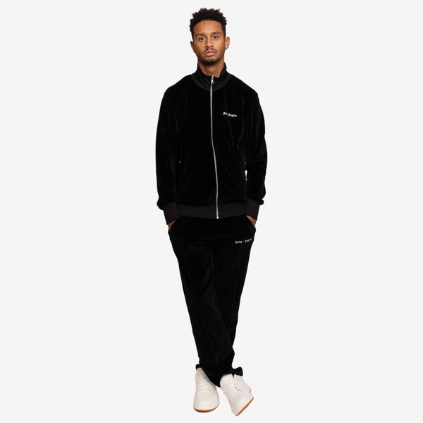 Palm Angels Mens Velvet Track Jacket in Black