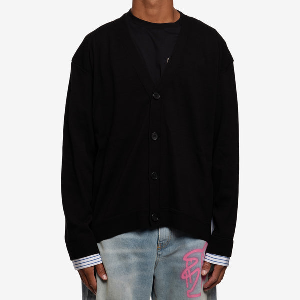 Juun.J Mens Shirt Layered Cardigan in Black