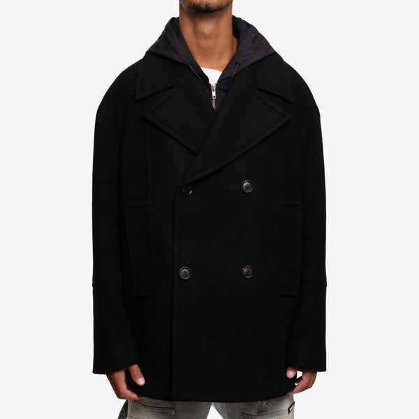 Juun.J Mens Detachable Hood Felt Wool Peacoat 