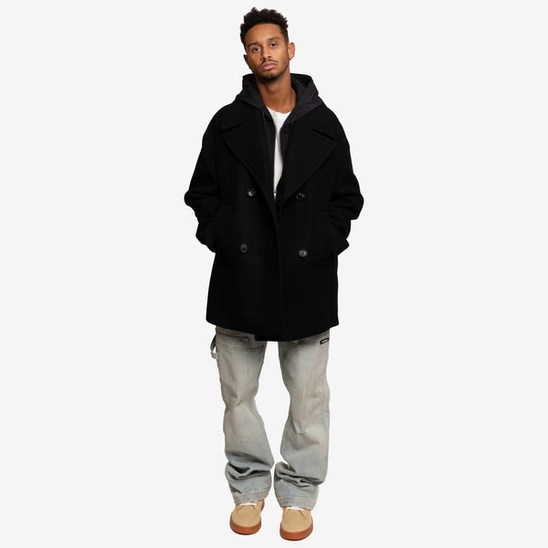 Juun.J Mens Detachable Hood Felt Wool Peacoat 