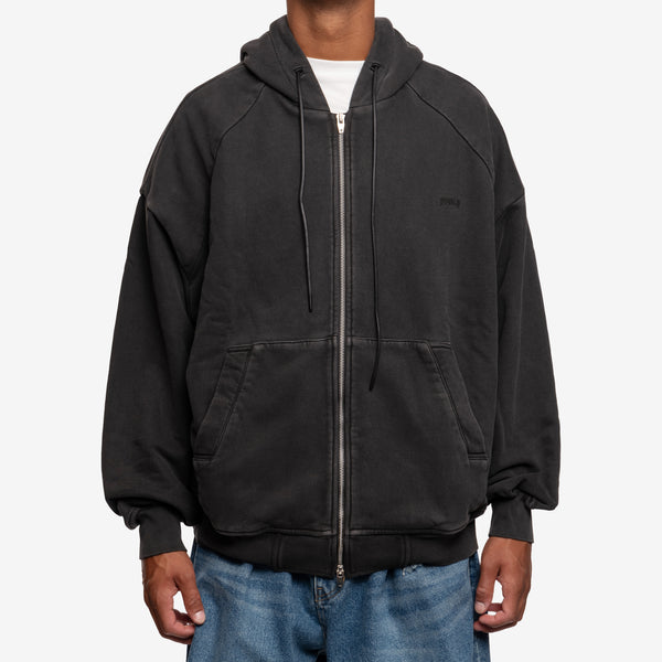 Mens Juun.J Hoodie - Garment Dyed Zip Up Hoody in Grey