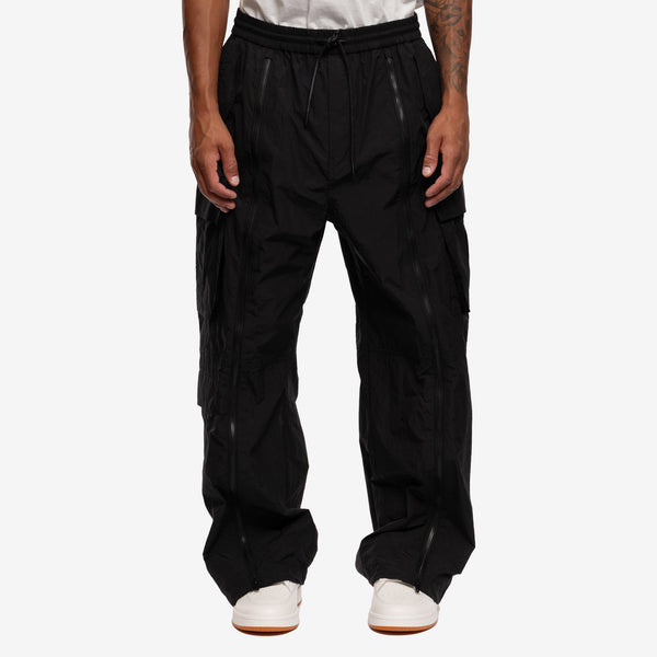 Juun.J Mens Full Zip Cargo Nylon Pants in Black