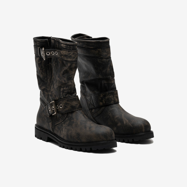 Juun.J Mens Runway Leather Buckle Boots in Ash