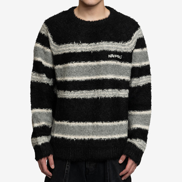 Nahmias Mens Striped Knit Sweater in Black
