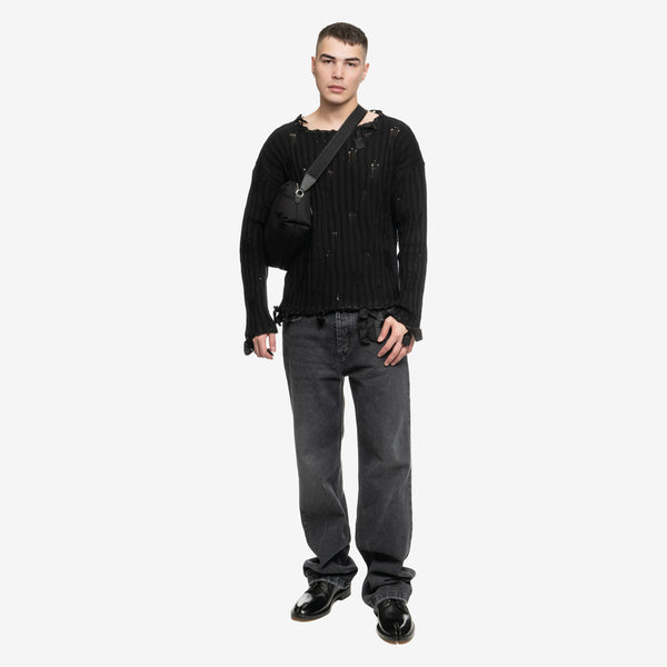 Maison Margiela MM6 Mens Destroyed Rib Sweater in Black