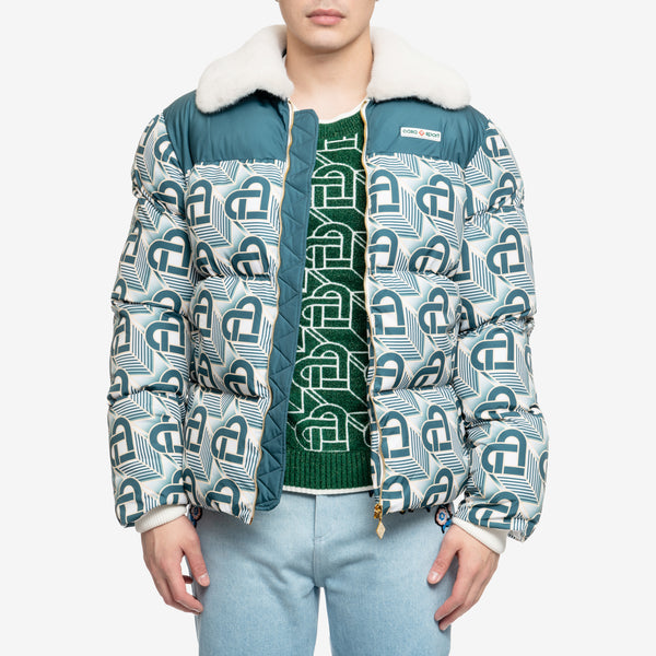 Mens Casablanca Coat Heart Monogram Puffer Jacket in Green