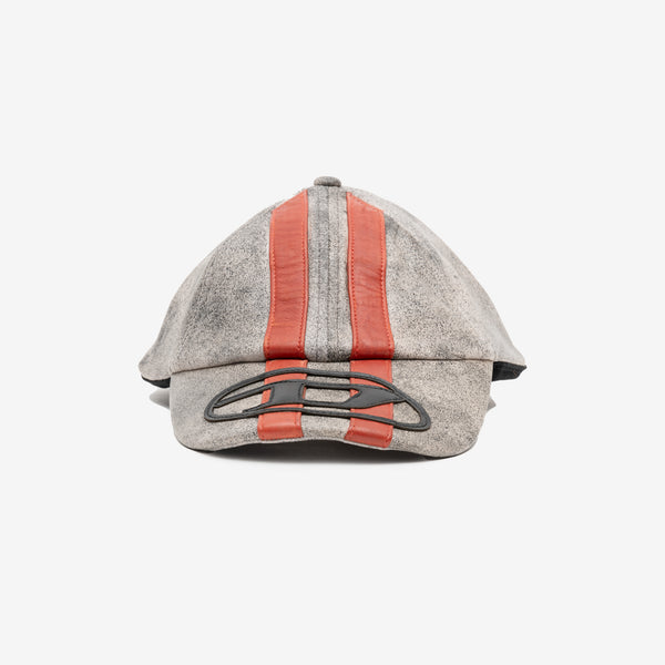 DIESEL Brand Unisex Stripe Leather Cap in Off White