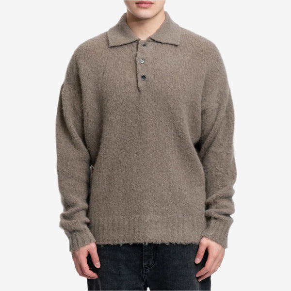 AMI Paris Sweater for Men Mohair Light Polo in Taupe