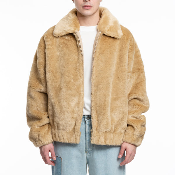 Drôle de Monsieur - La Fausse Fourrure Slogan in Beige