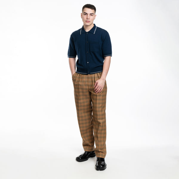 KENZO Mens Checked Tailored Pants in Dark Camel