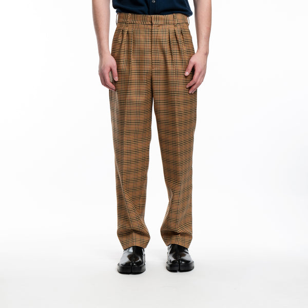 KENZO Mens Checked Tailored Pants in Dark Camel