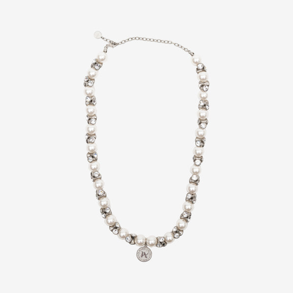 Palm Angels Unisex Monogram Pearls Necklace in Silver