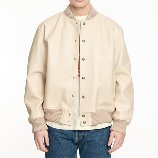 Palm Angels Jacket Monogram Leather Bomber in Beige