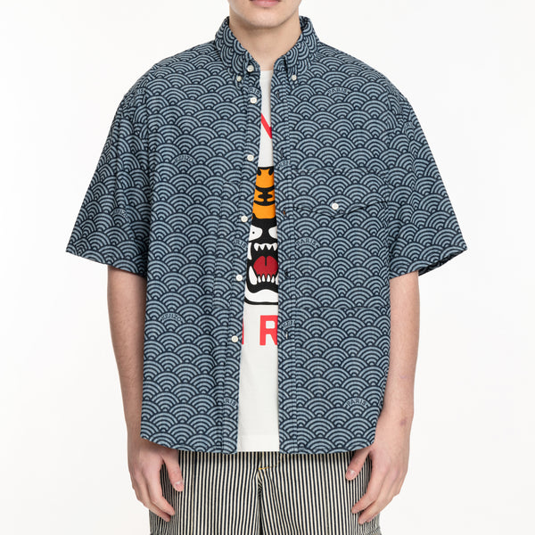 KENZO - Seigaiha SS Denim Shirt in Rinse Blue