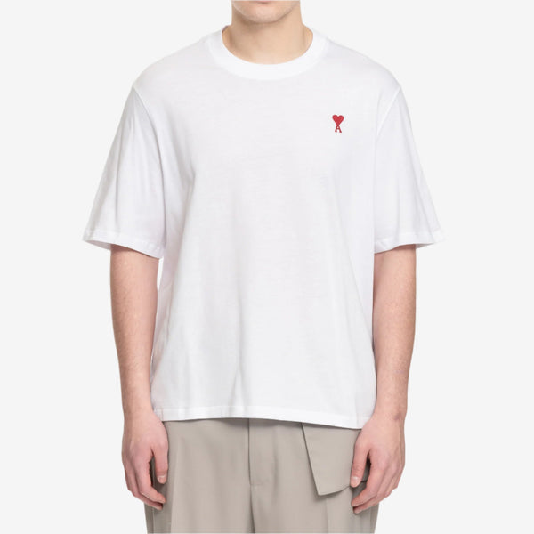AMI Paris Tee for Men Red Ami de Coeur T-Shirt in White