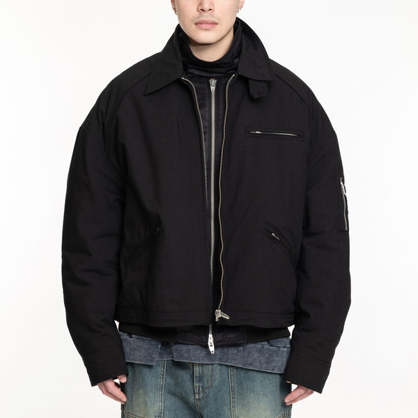 Mens Juun.J Coat - Layered Short Bomber Jacket in Black