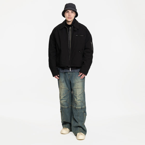 Mens Juun.J Coat - Layered Short Bomber Jacket in Black
