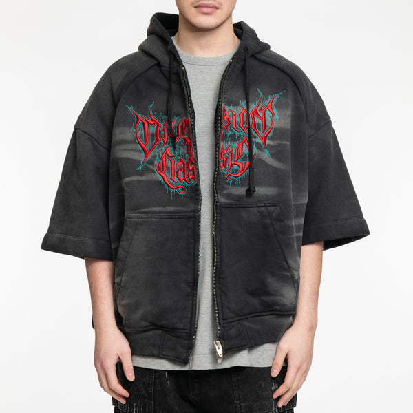 Mens Juun.J Brushed Embroidered SS Zip Hoody in Grey