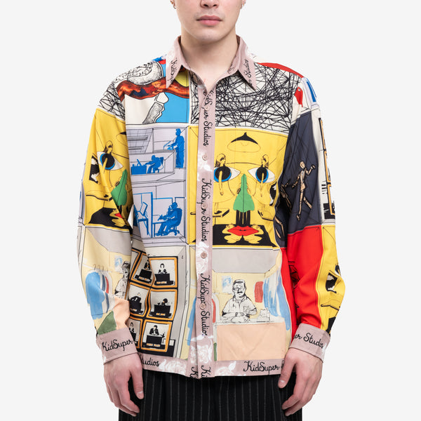 Mens KidSuper Printed Satin Shirt in Multi