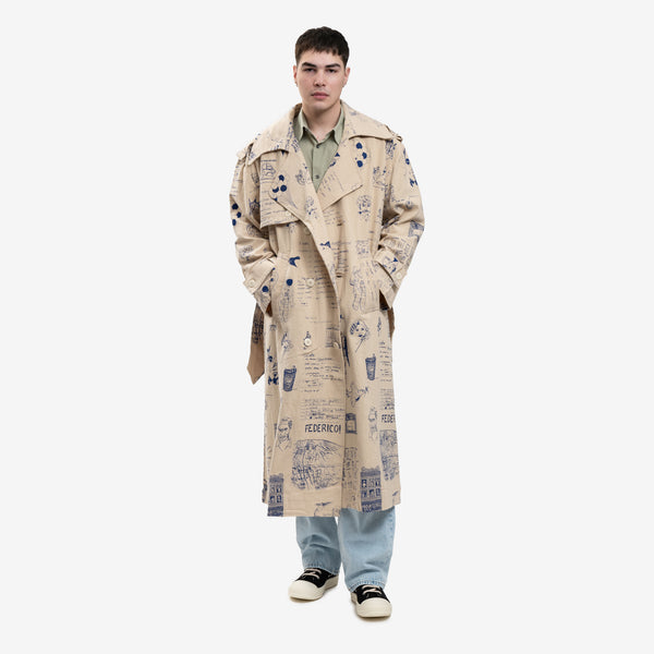 Mens KidSuper Jacket - Doodles Coat in Tan