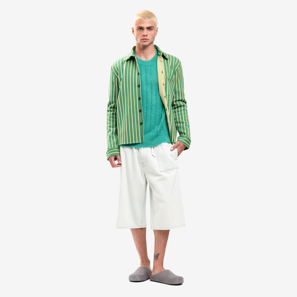 Mens MARNI Intarsia Stripe Boxy Shirt in Sea Green