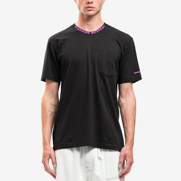 Chrome Hearts Mens Purple Collar Script T-Shirt in Black