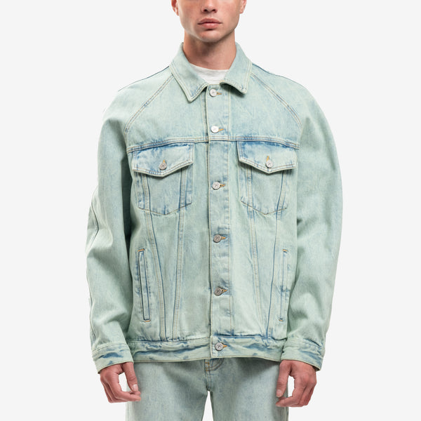 Palm Angels Jacket Overdyed Logo Denim Trucker in Mint