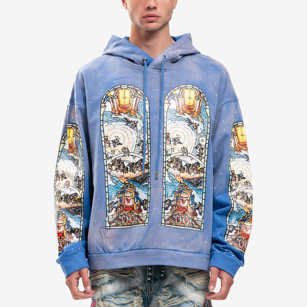 Men Who Decides War Hoodie Chalice Embroidered Hoody in Indigo
