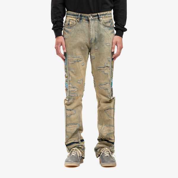 Men Who Decides War Jeans Unfurled Denim Pants in Blue