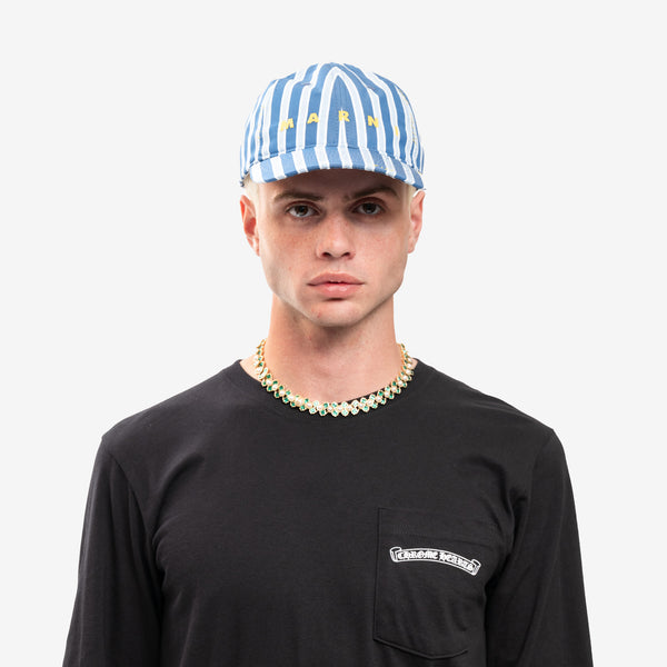 Mens MARNI Hat - Striped Embroidered Cap in Opal